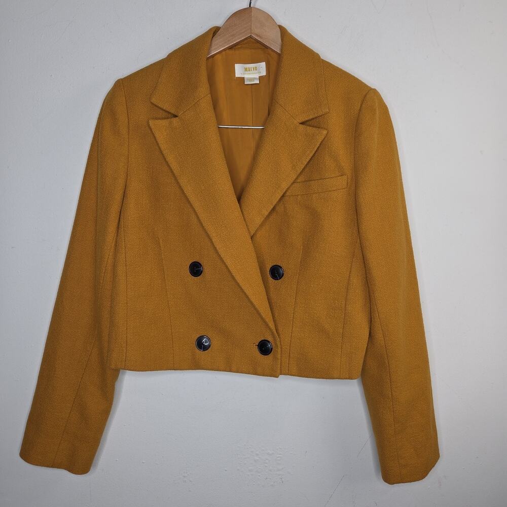 Maeve by Anthropologie Cropped Blazer Medium Mustard Double Breasted Boxy